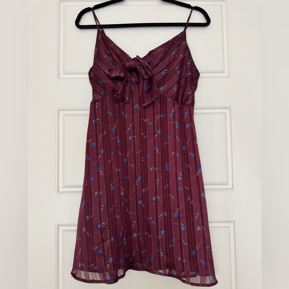 Floral Burgundy Dress with Blue Accents